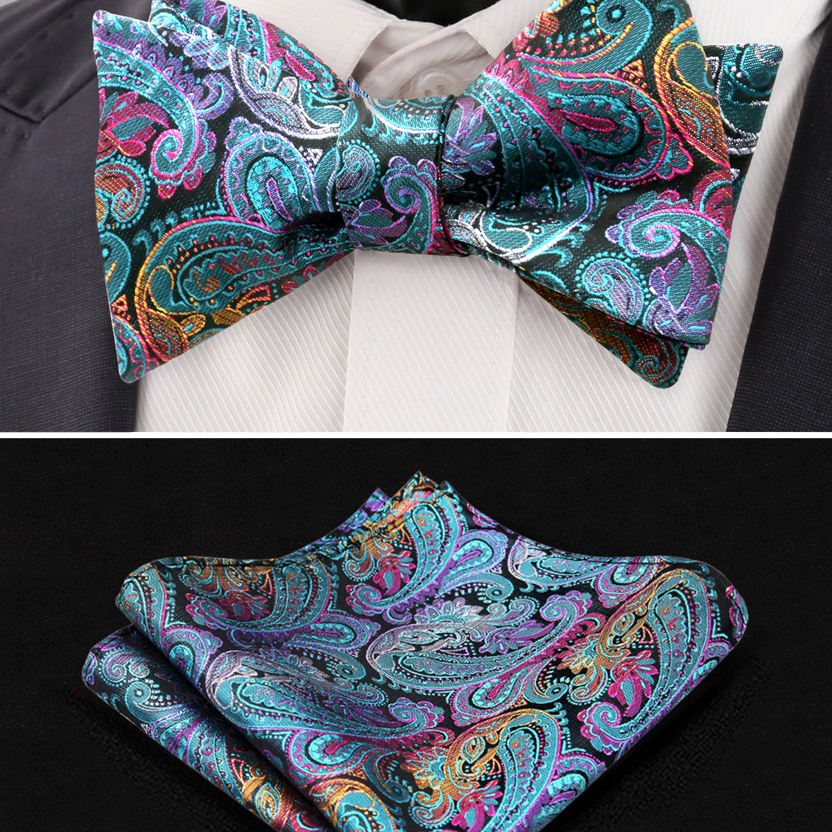 Herren-Set mit Fliege und Einstecktuch im Paisley-Jacquard-Muster, 176