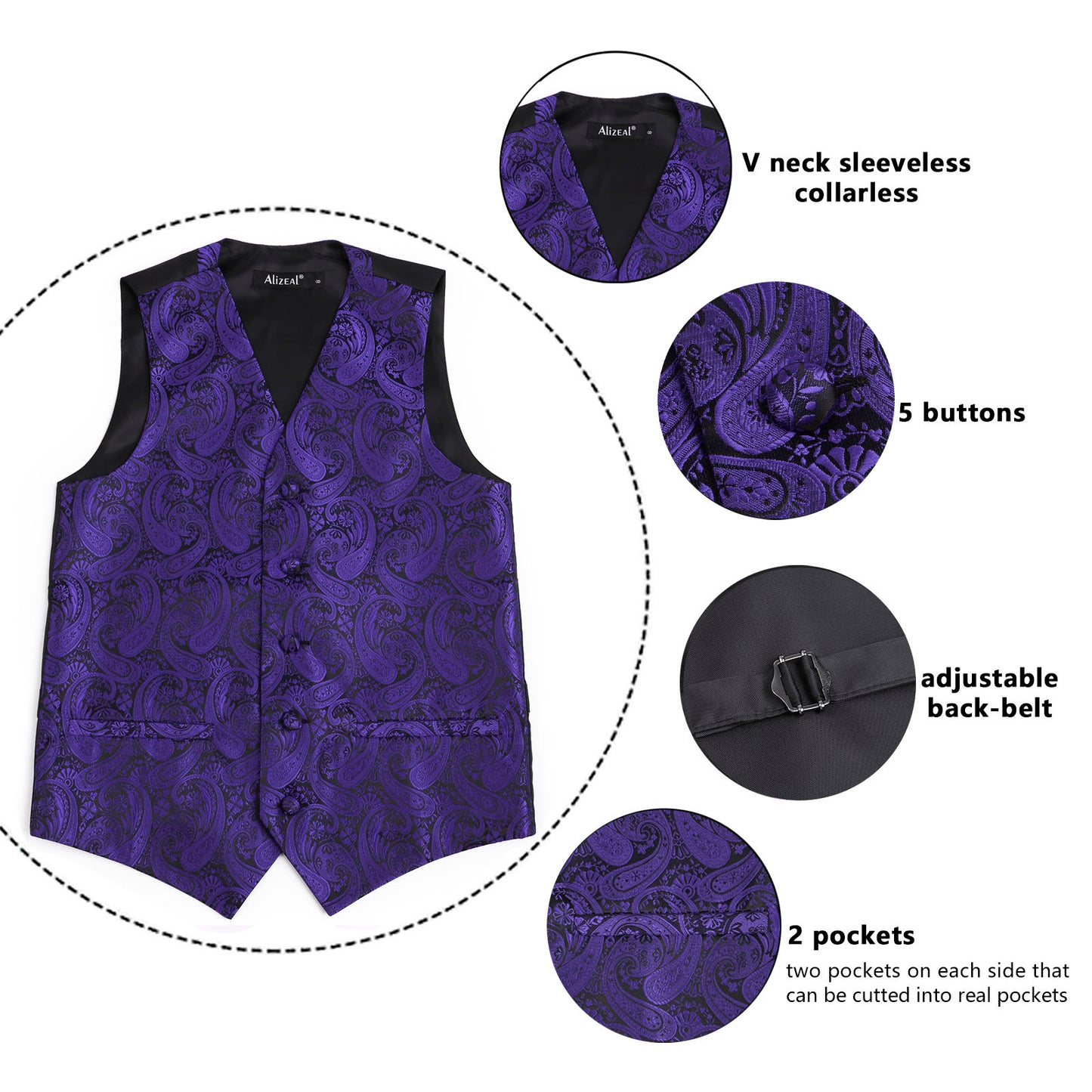 Boy's Paisley Jacquard Pre-Tied Bow Tie with Classic Floral Dress Suit Vest Set, 077-Dark Purple