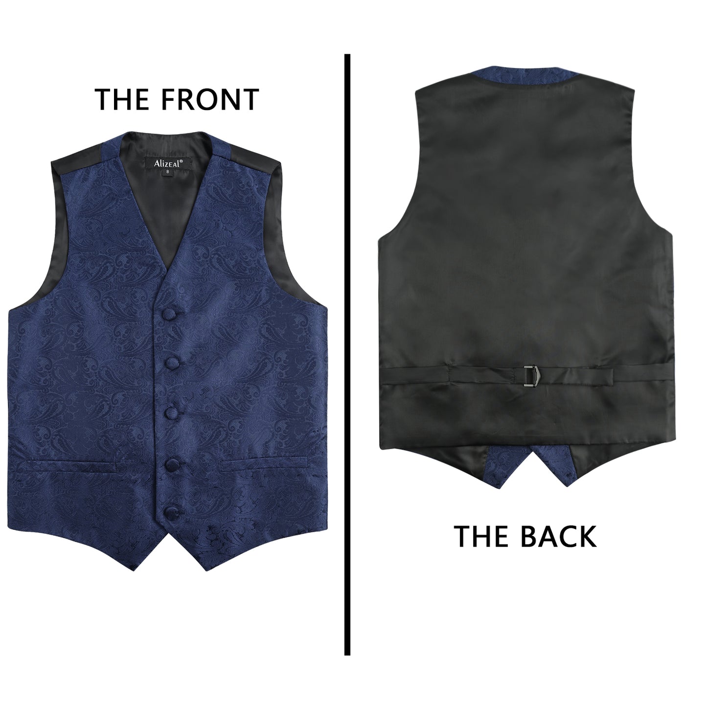 Boy's Floral Jacquard Wedding Pre-Tied Bow Tie and Suit Vest Set, 079-Dark Navy