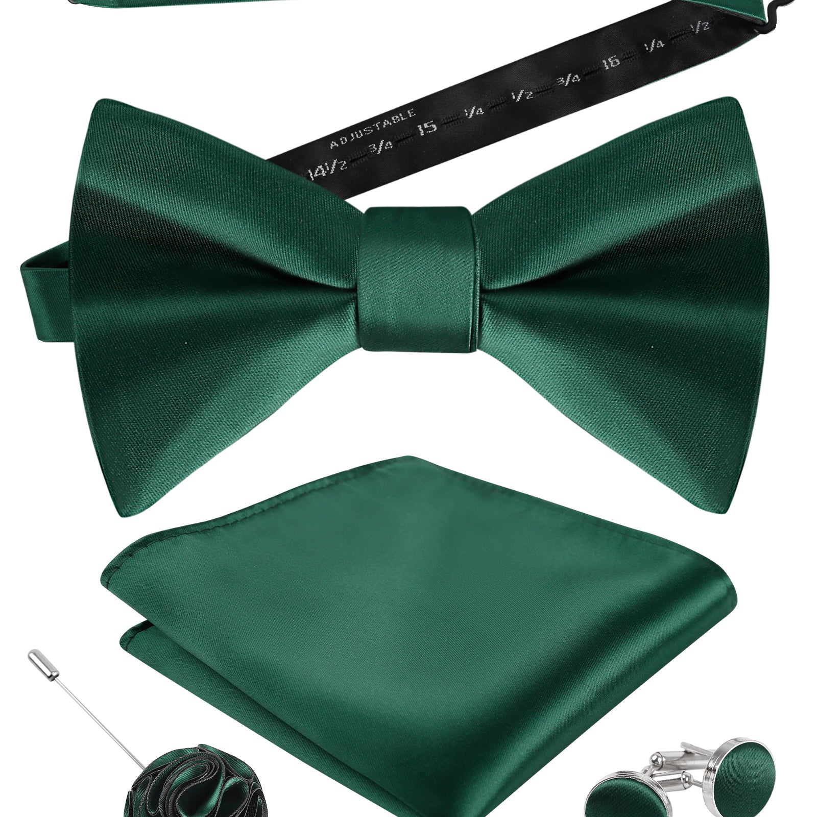 Mens 4pcs Formal Solid Pre-tied Bow Tie, Pocket Square, Cufflinks and Boutonniere Set-093