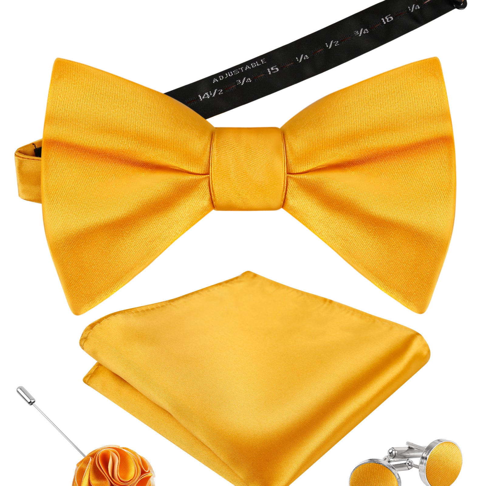 Mens 4pcs Formal Solid Pre-tied Bow Tie, Pocket Square, Cufflinks and Boutonniere Set-093
