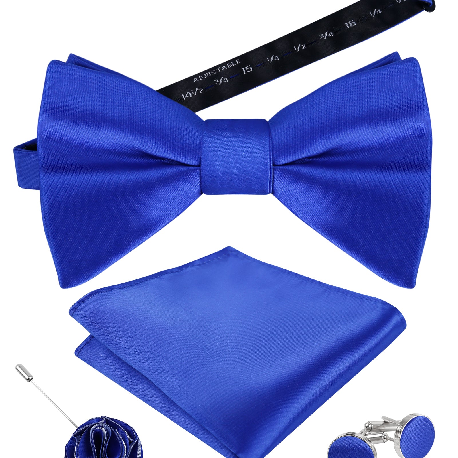 Mens 4pcs Formal Solid Pre-tied Bow Tie, Pocket Square, Cufflinks and Boutonniere Set-093