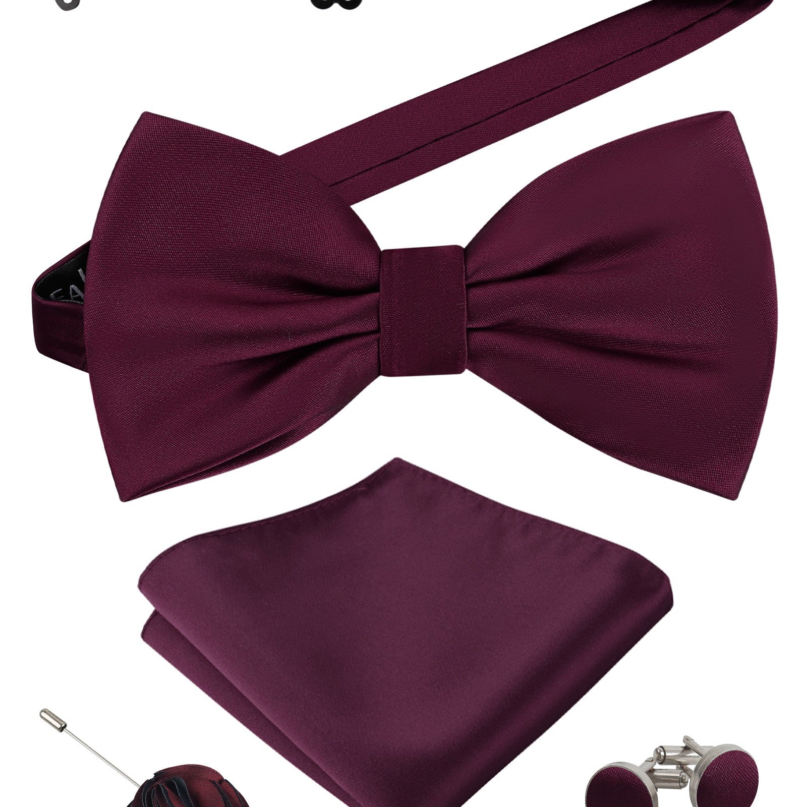 Alizeal Mens 4Pcs Bow Tie Pocket Square Boutonniere Cufflinks Set-094