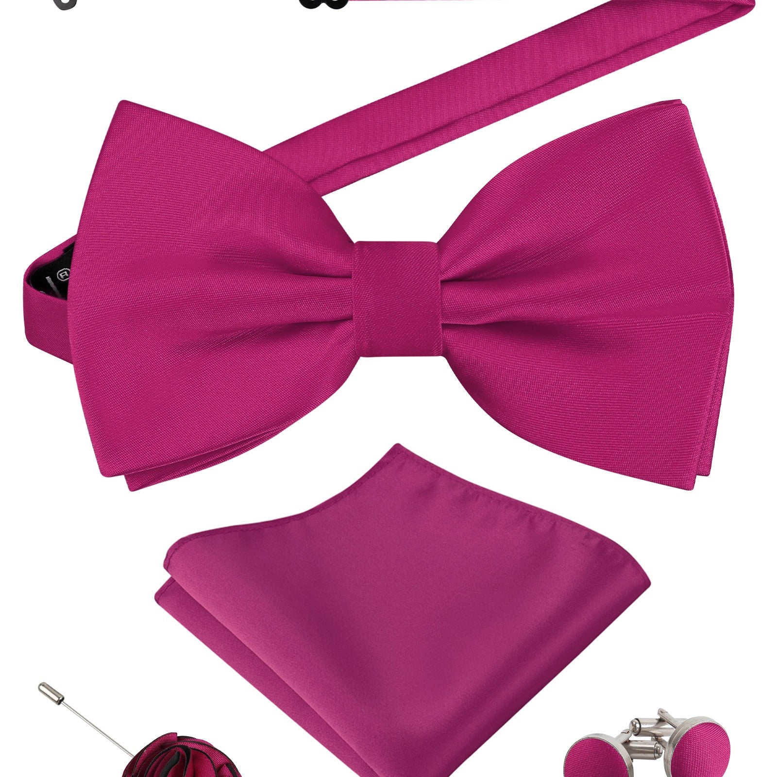 Alizeal Mens 4Pcs Bow Tie Pocket Square Boutonniere Cufflinks Set-094
