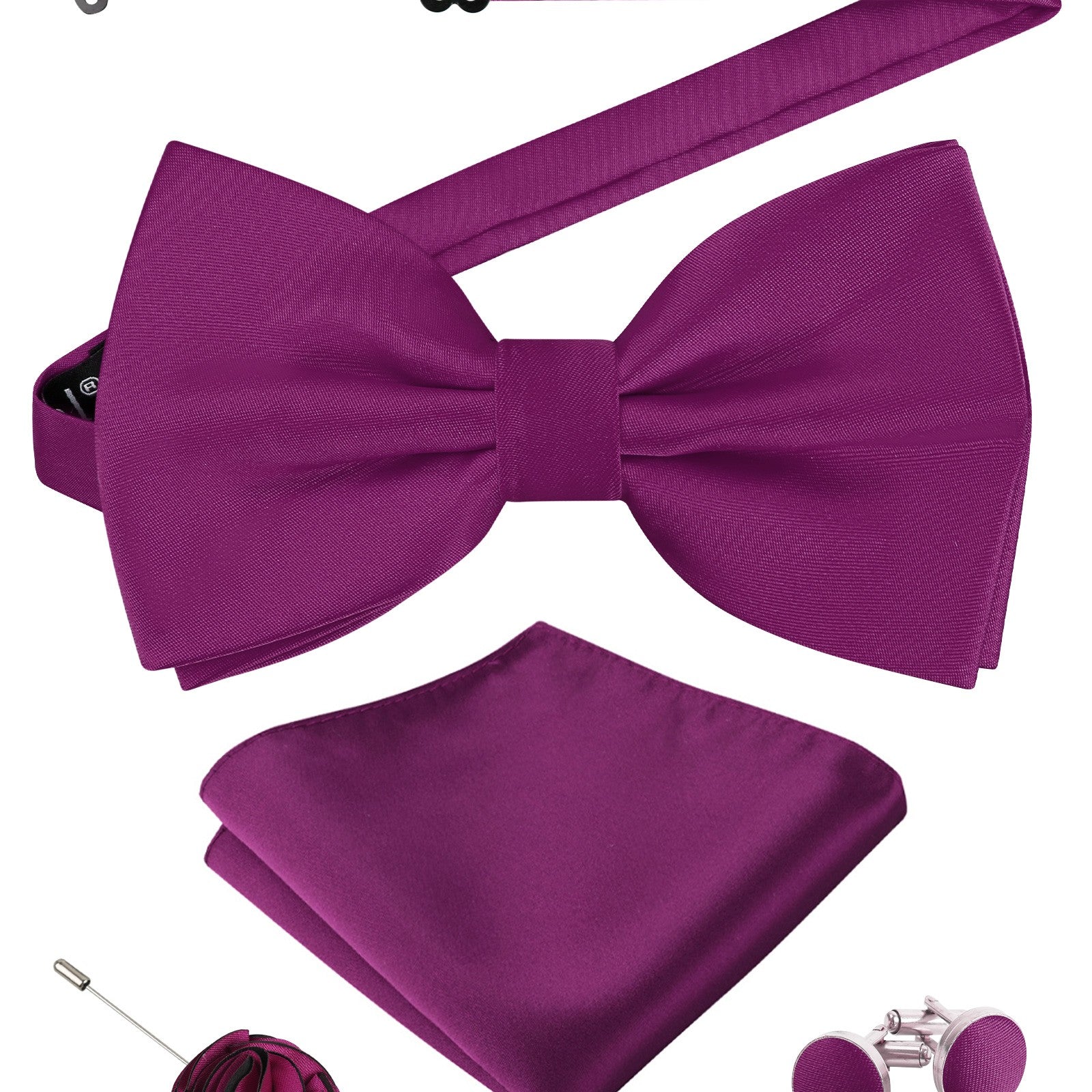 Alizeal Mens 4Pcs Bow Tie Pocket Square Boutonniere Cufflinks Set-094