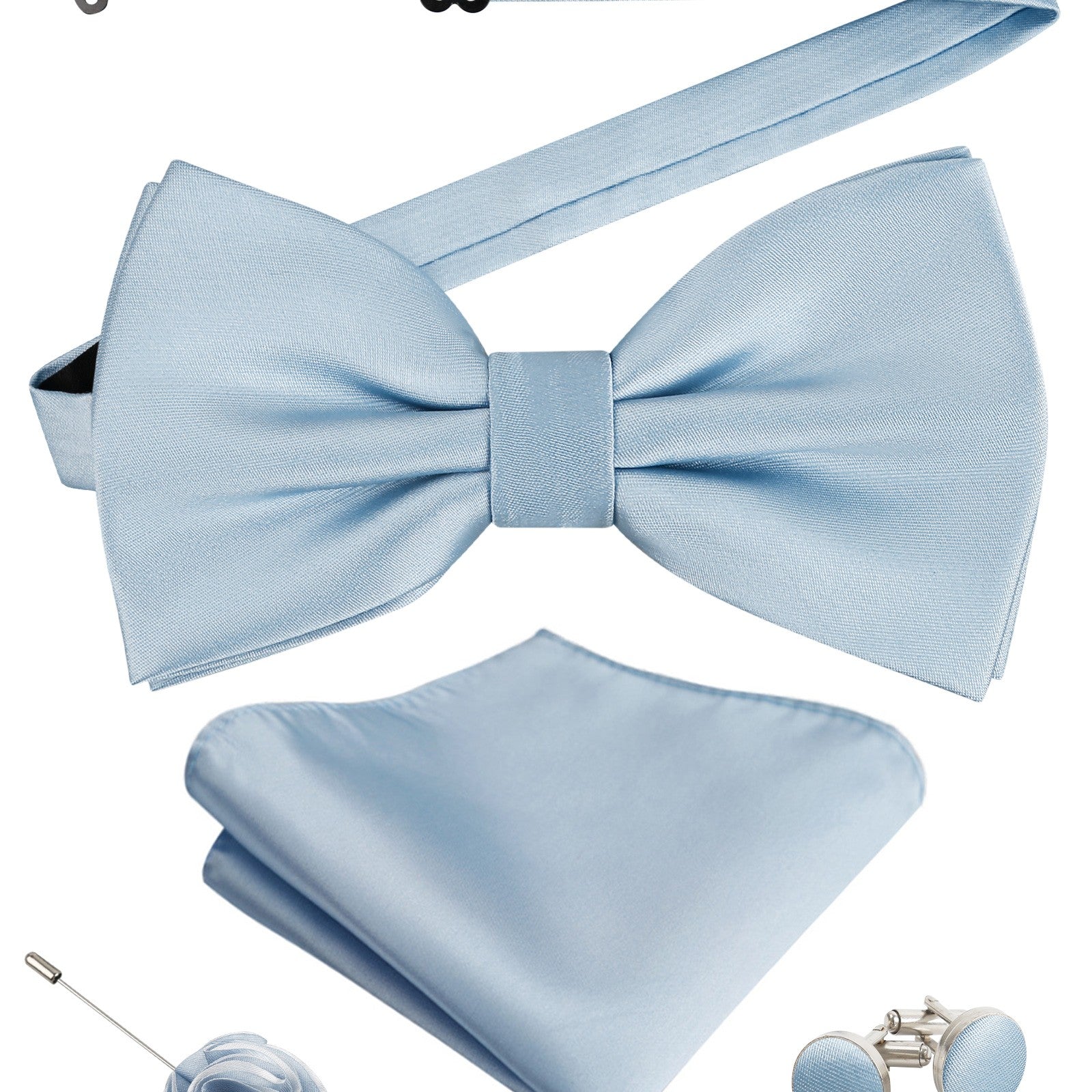 Alizeal Mens 4Pcs Bow Tie Pocket Square Boutonniere Cufflinks Set-094