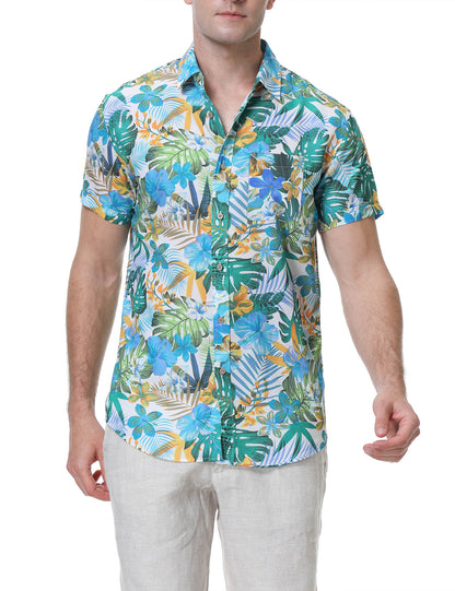 Alizeal Mens Hawaiian Short Sleeve Shirts Floral Casual Button Down Summer Aloha Beach Shirts, Green (Leaf)