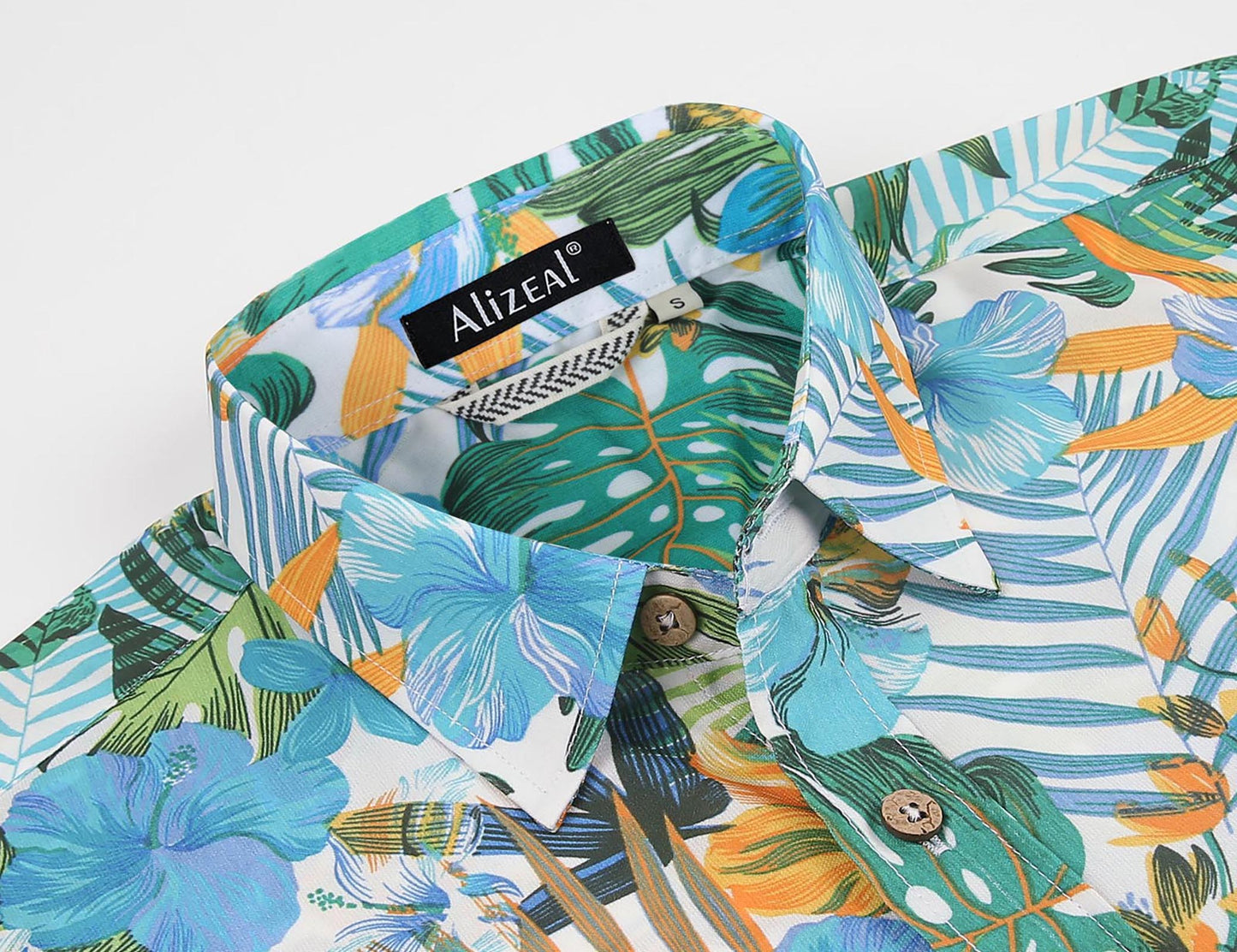 Alizeal Mens Hawaiian Short Sleeve Shirts Floral Casual Button Down Summer Aloha Beach Shirts, Green (Leaf)