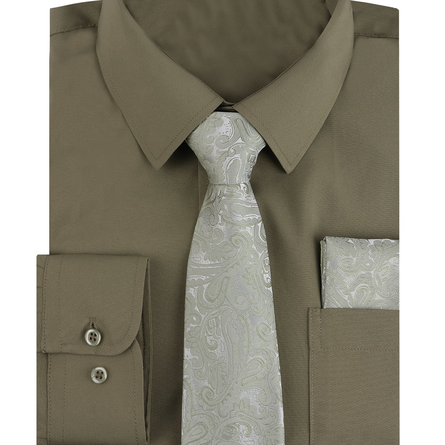3pcs Green Series Mens Dress Shirt with Tie Pocket Square Set