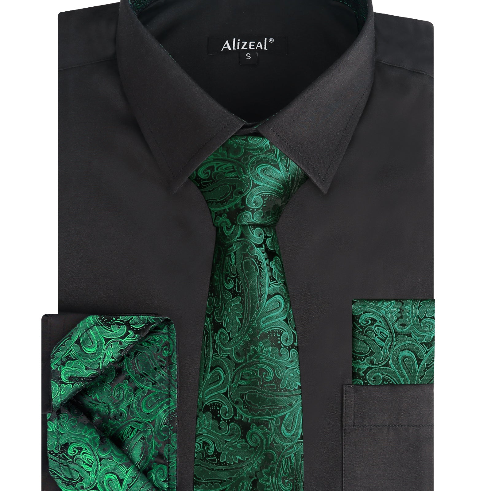 3pcs Mens Dress Shirt with Tie Pocket Square Set Classic Long Sleeve Shirts Matching Necktie Button Down Shirt-105