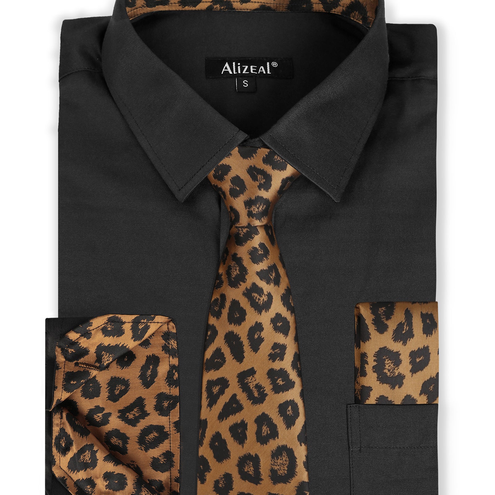 3pcs Mens Dress Shirt with Tie Pocket Square Set Classic Long Sleeve Shirts Matching Necktie Button Down Shirt-105