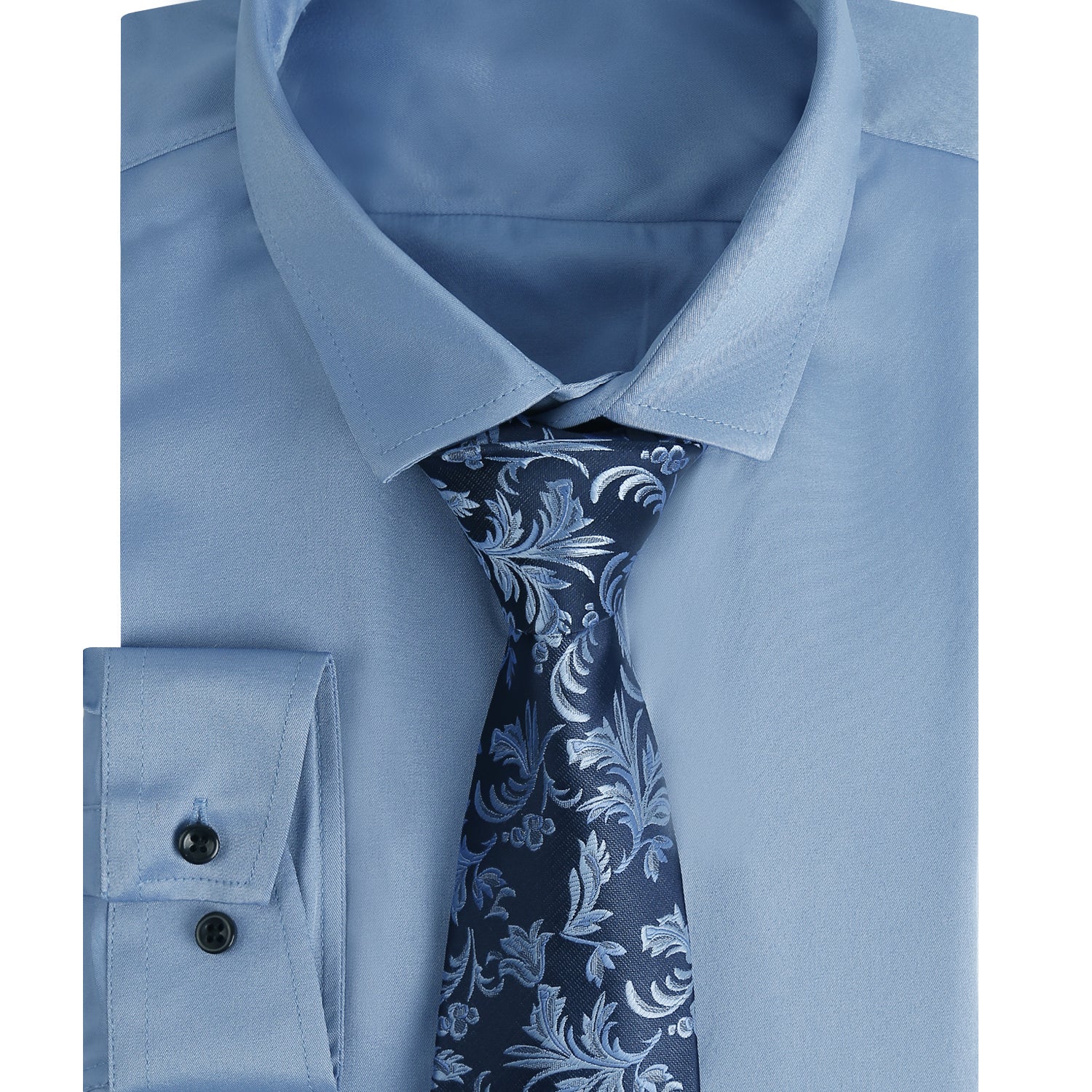 3pcs Mens Dress Shirt with Tie Pocket Square Set Classic Long Sleeve Shirts Matching Necktie Button Down Shirt-105