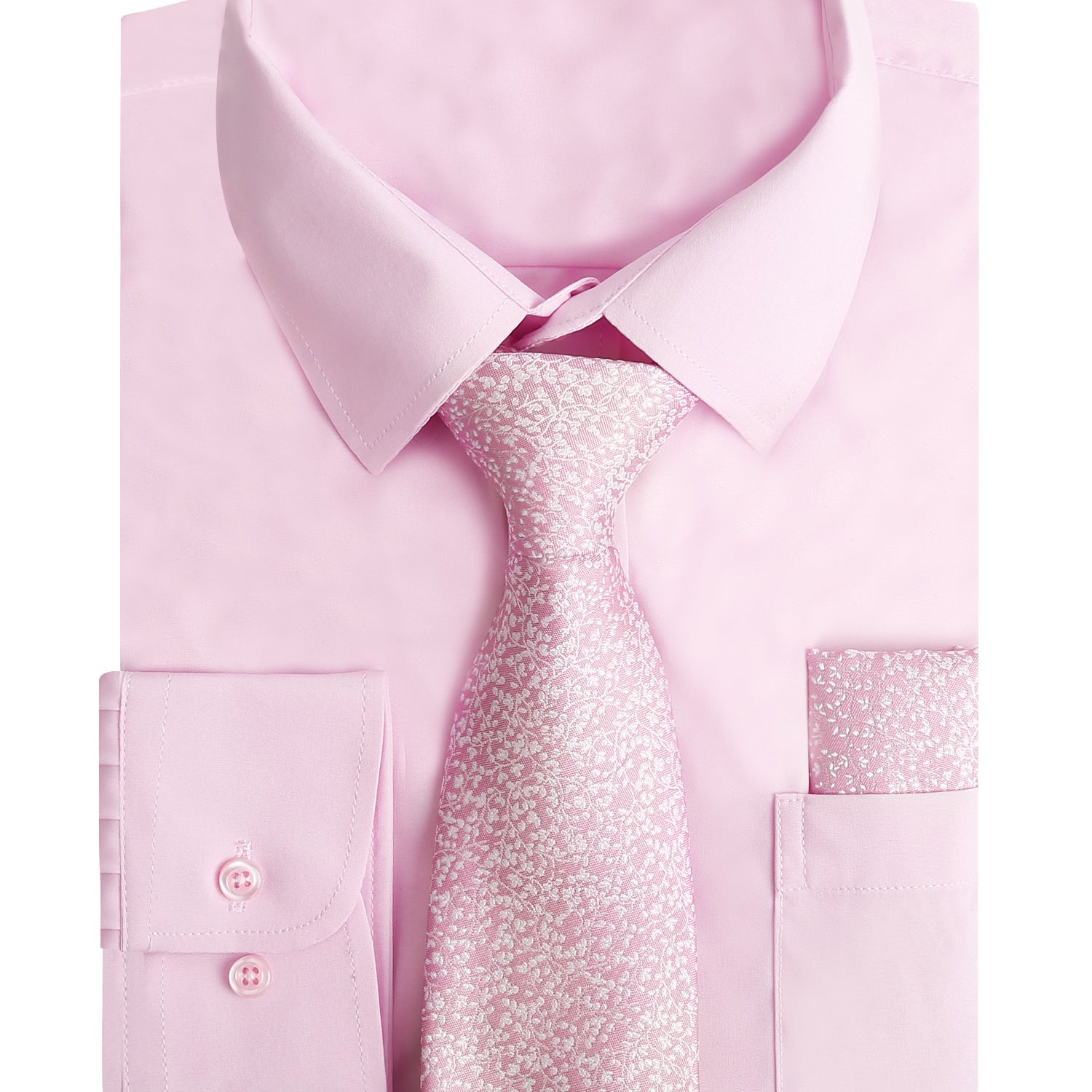 3pcs Pink Series Mens Dress Shirt with Tie Pocket Square Set