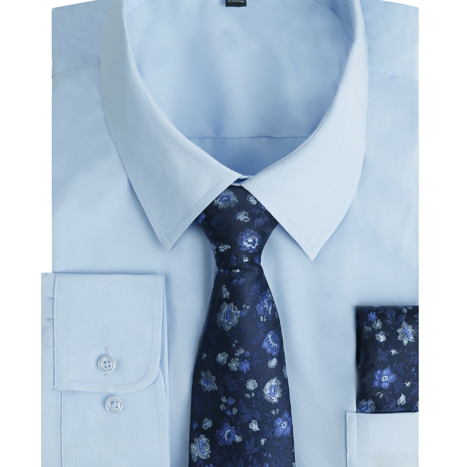 3pcs Blue Series Mens Dress Shirt with Tie Pocket Square Set