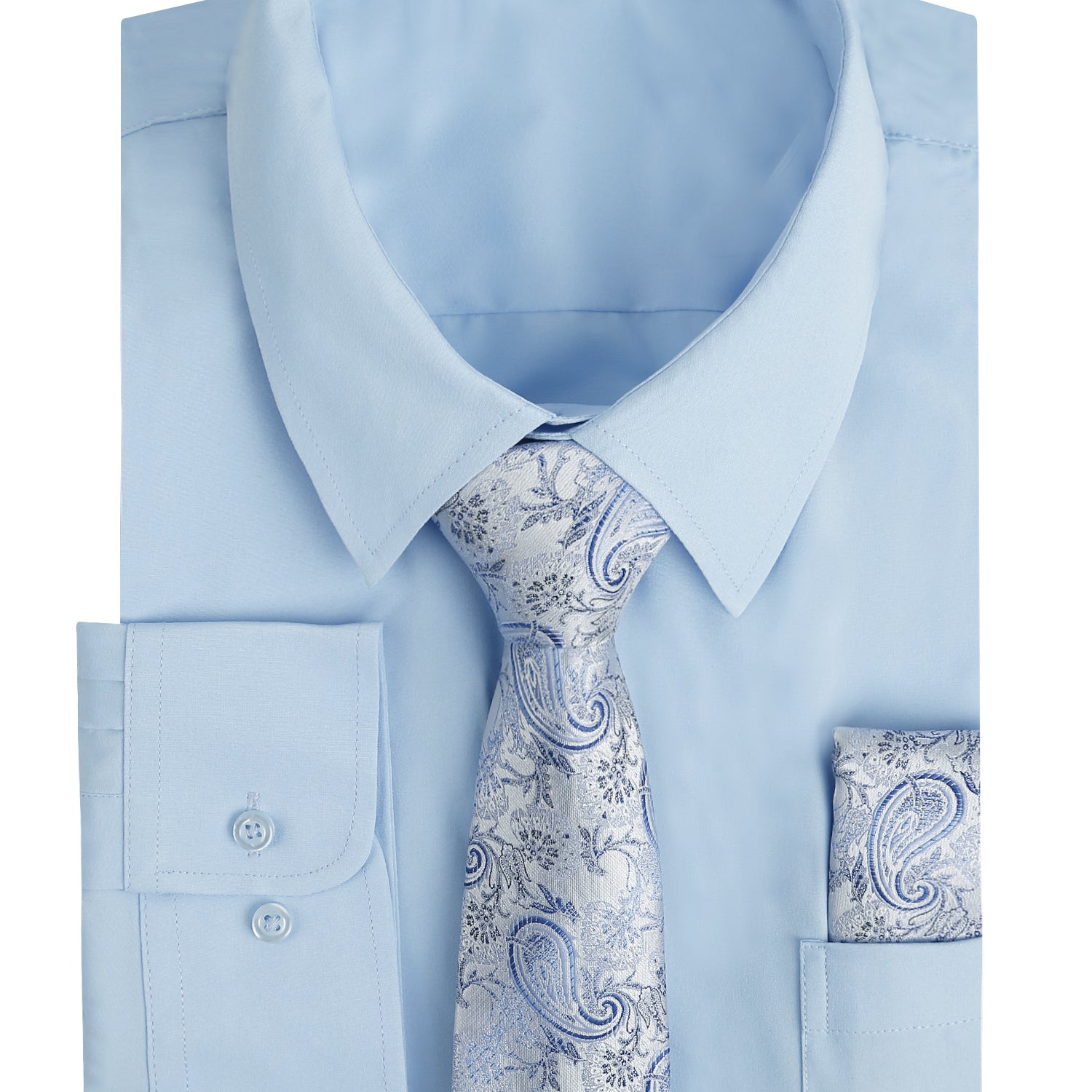 3pcs Blue Series Mens Dress Shirt with Tie Pocket Square Set