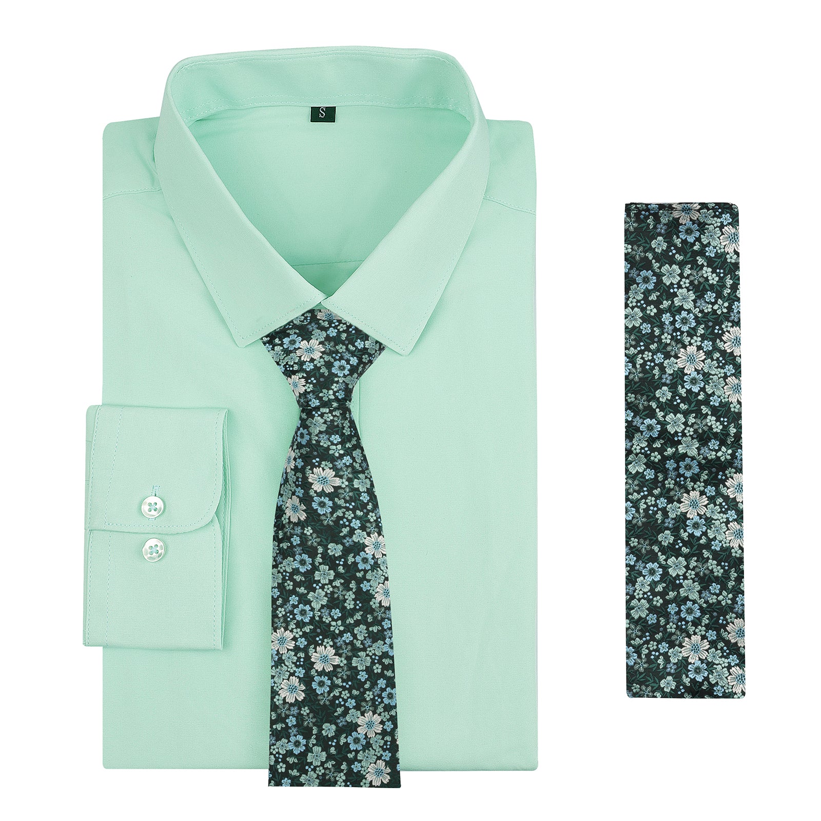 3pcs Mens Dress Shirt with Tie Pocket Square Set Classic Long Sleeve Shirts Matching Necktie Button Down Shirt-105