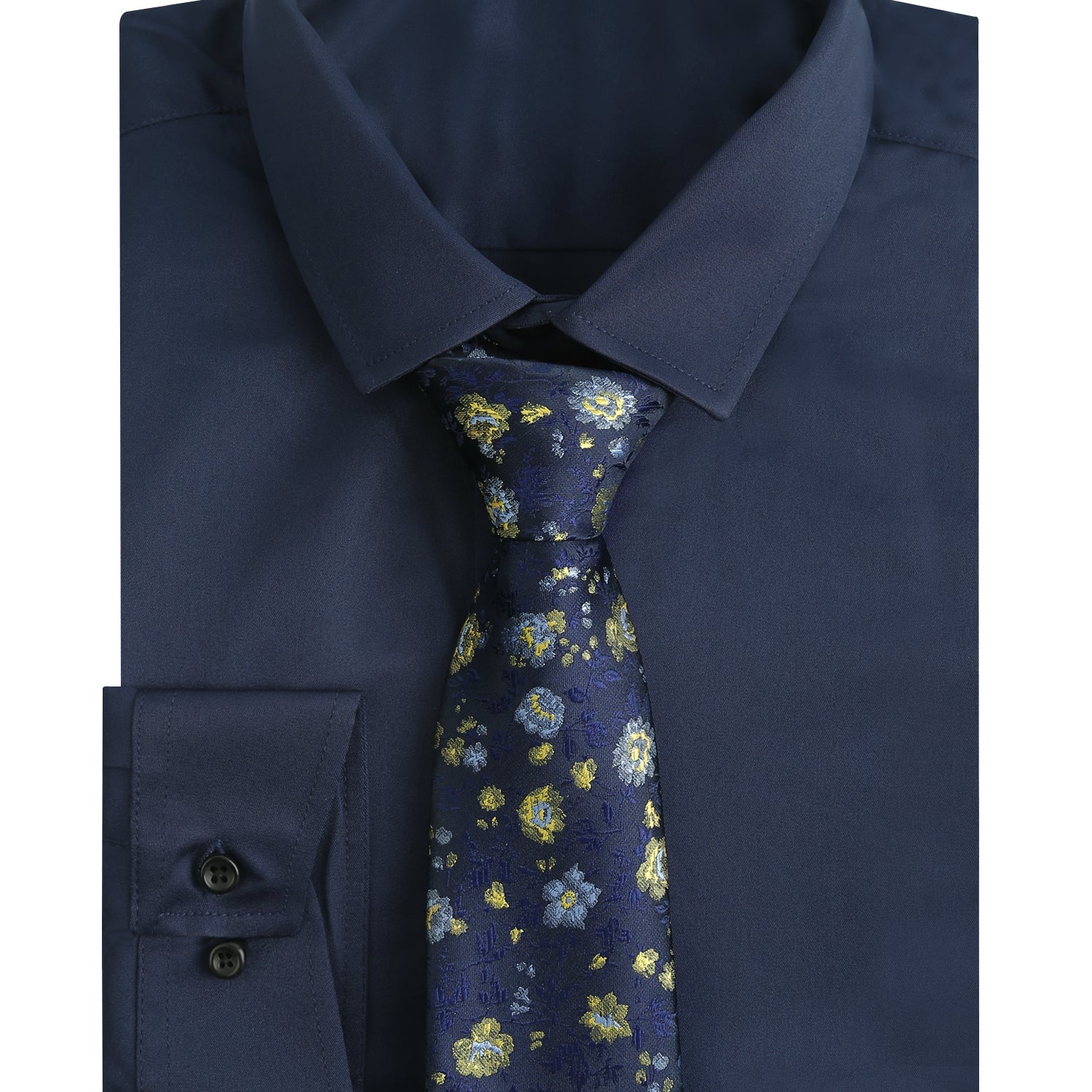 3pcs Mens Dress Shirt with Tie Pocket Square Set Classic Long Sleeve Shirts Matching Necktie Button Down Shirt-105