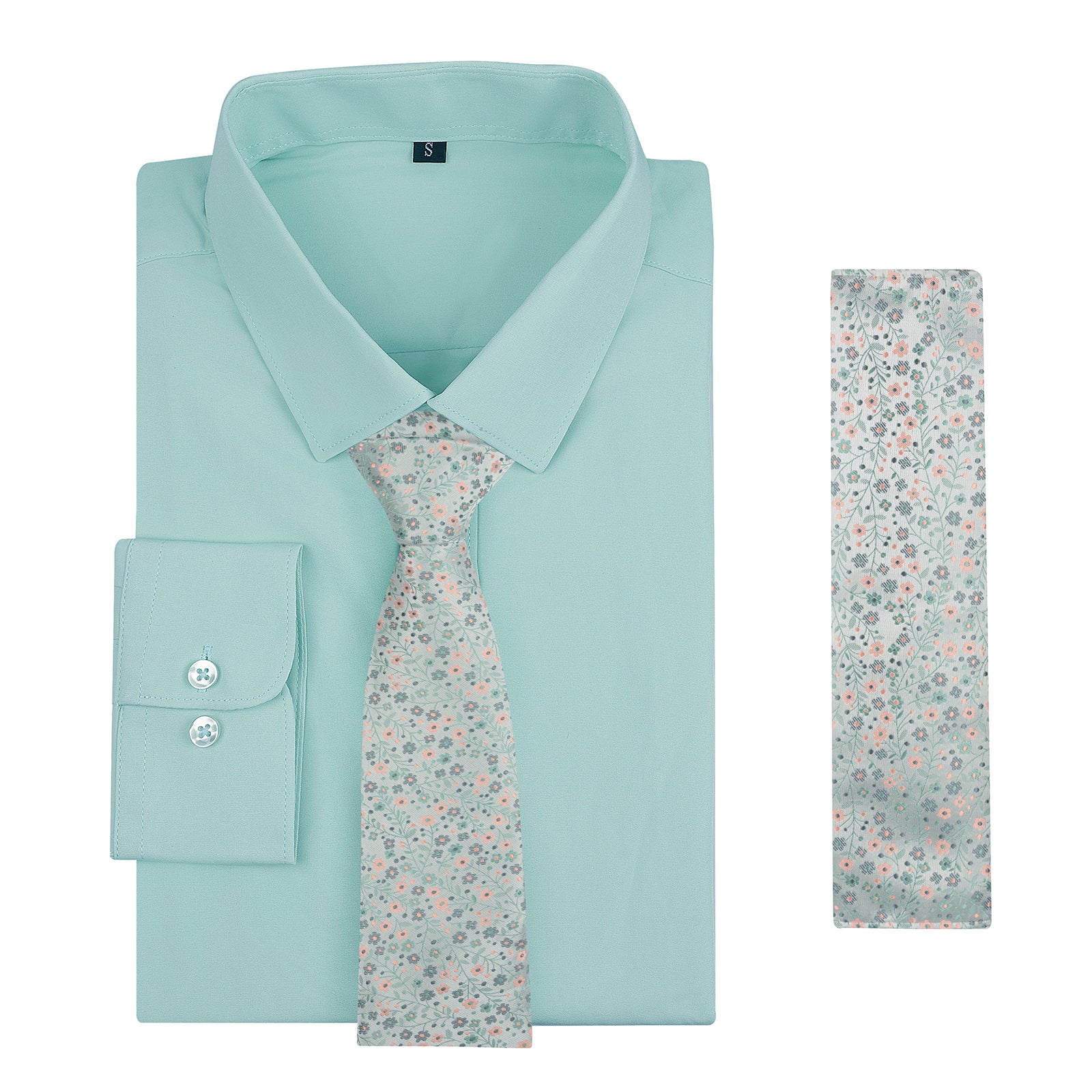 3pcs Mens Dress Shirt with Tie Pocket Square Set Classic Long Sleeve Shirts Matching Necktie Button Down Shirt-105