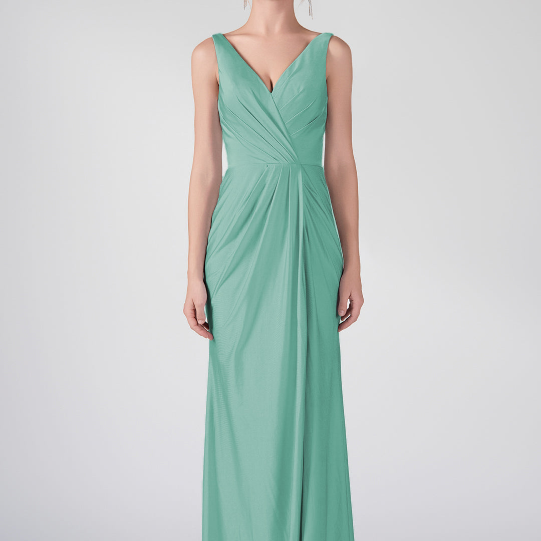 Tank Straps V-Neck Pleated Side Slit A-line Dresses