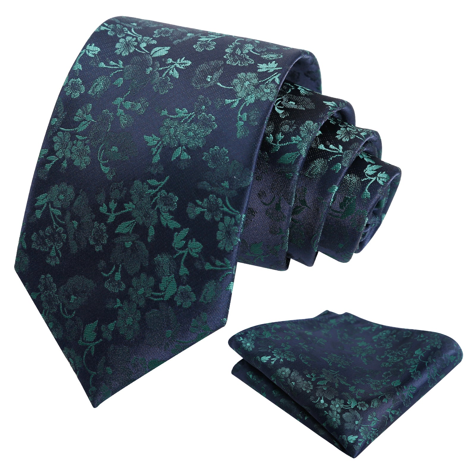 Herren-Krawatte mit Blumenmuster, 8 cm, mit Einstecktuch mit Blumenmuster, Set Nr. 109