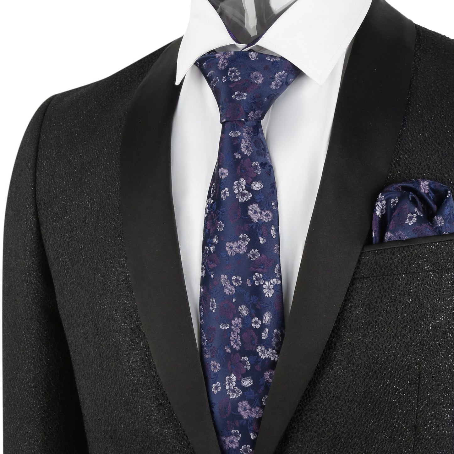 Men's 3.15inches Flower Patterned Tie with Floral Printed Pocket Square Set #109