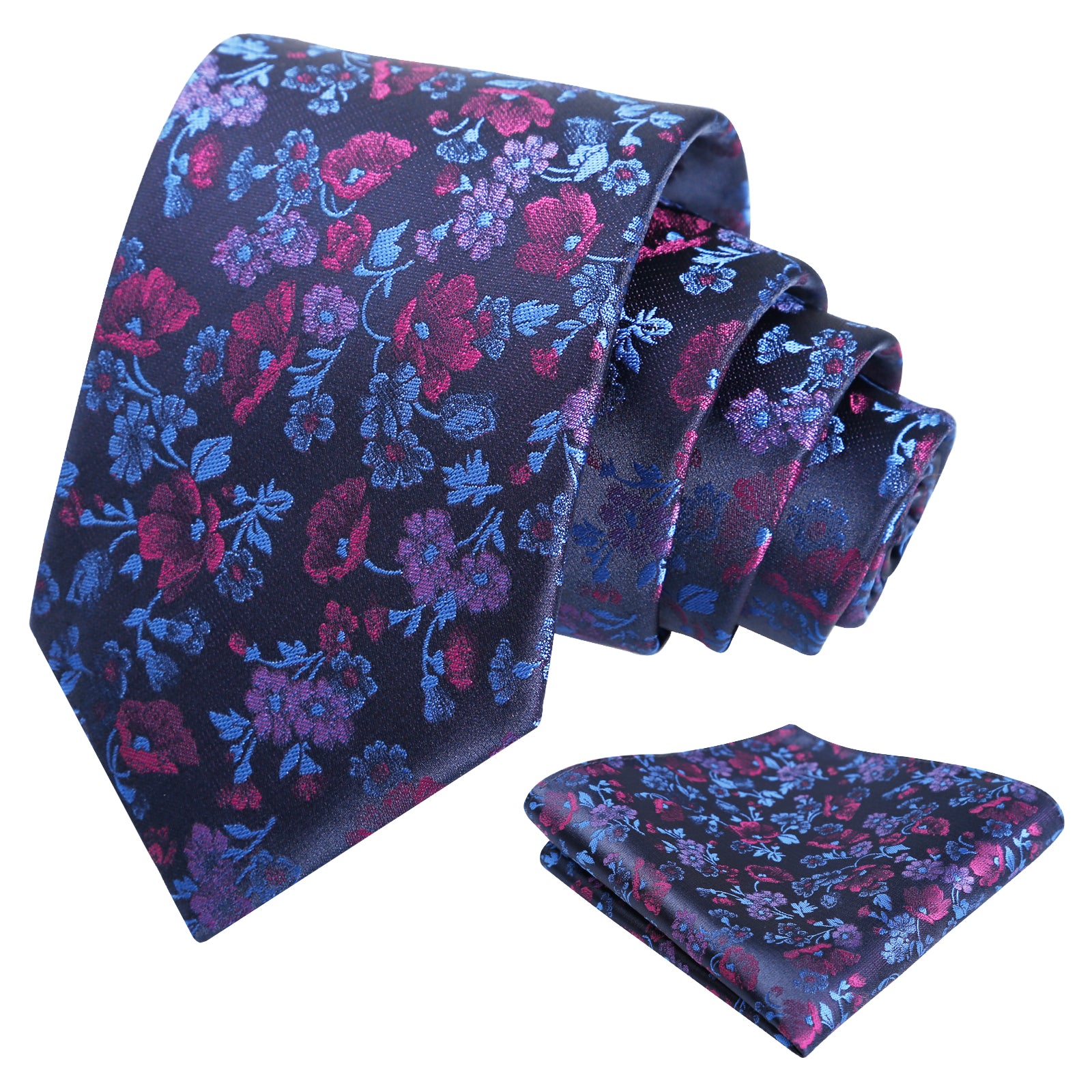 Herren-Krawatte mit Blumenmuster, 8 cm, mit Einstecktuch mit Blumenmuster, Set Nr. 109