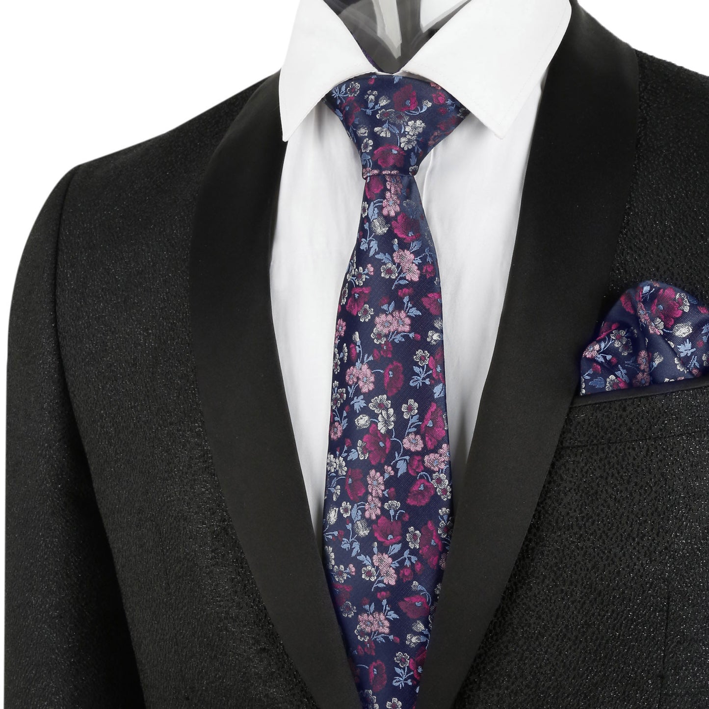 Men's 3.15inches Flower Patterned Tie with Floral Printed Pocket Square Set #109