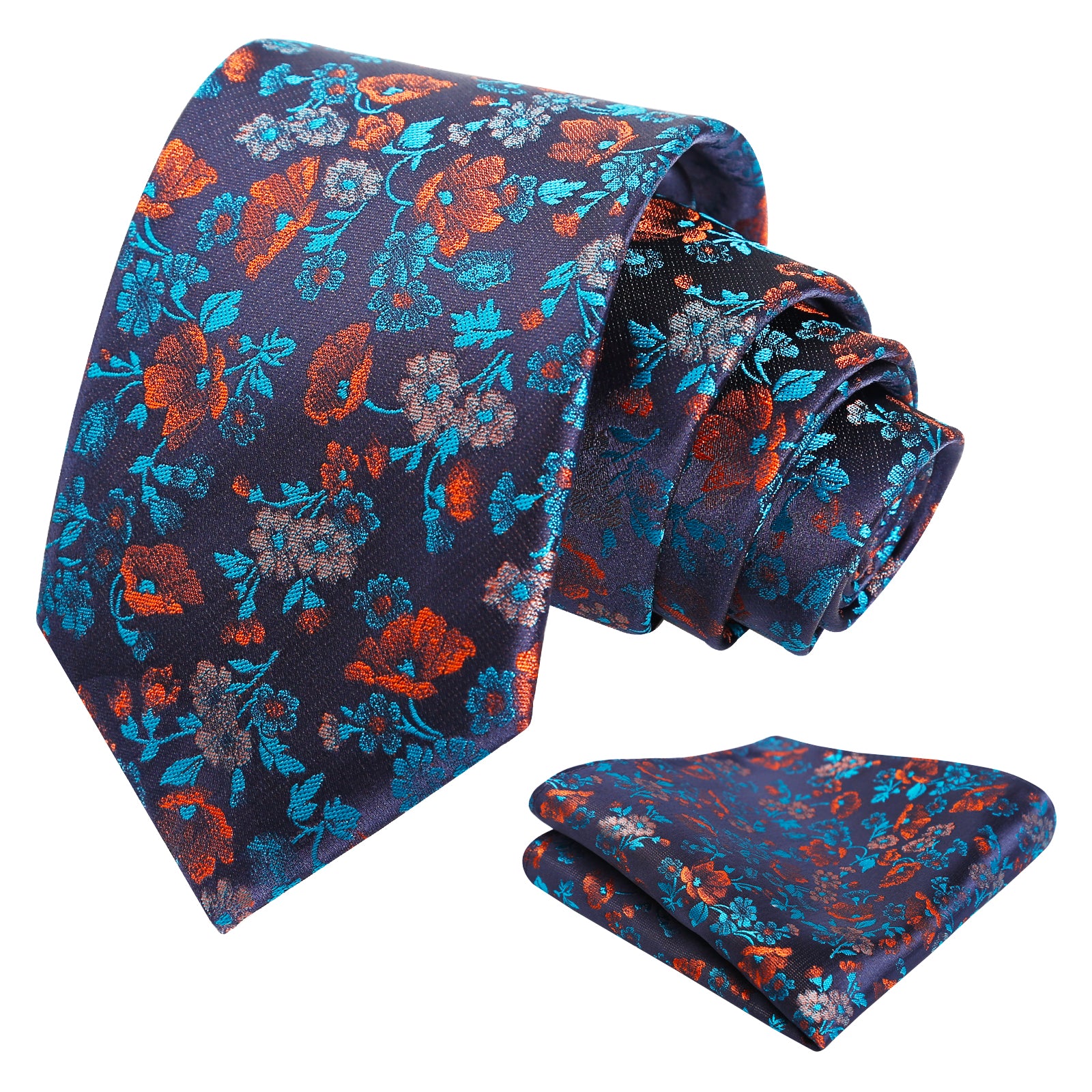 Herren-Krawatte mit Blumenmuster, 8 cm, mit Einstecktuch mit Blumenmuster, Set Nr. 109