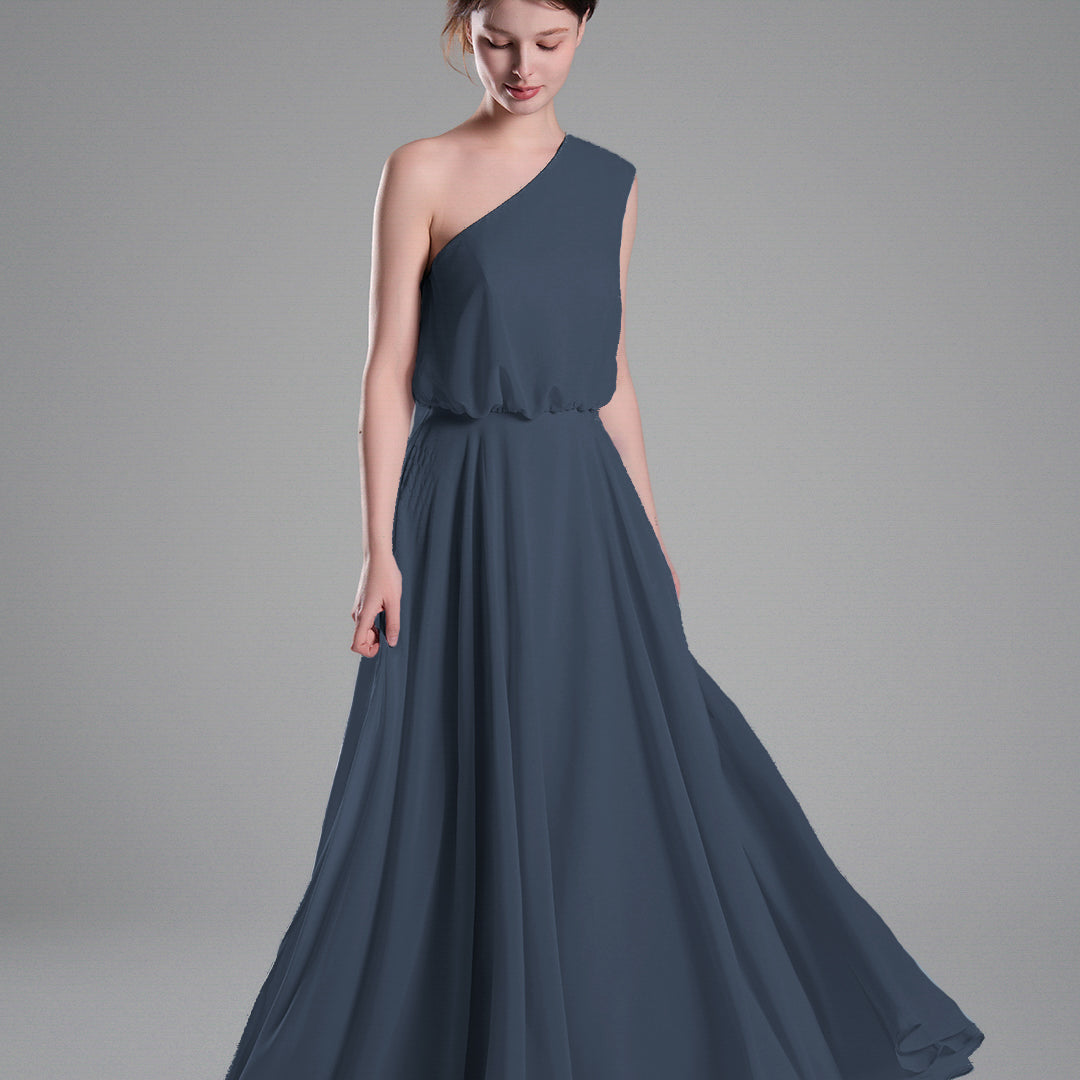 One-Shoulder Flowing Hem A-Line Dresses