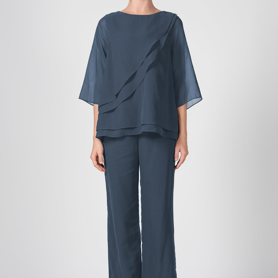 2-Piece Mother of the Bride Sheer Sleeve Pant Suits