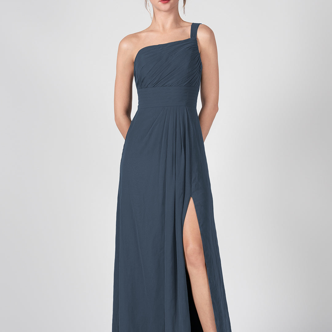 One Shoulder A-Line Side Split Chiffon Maxi Dresses