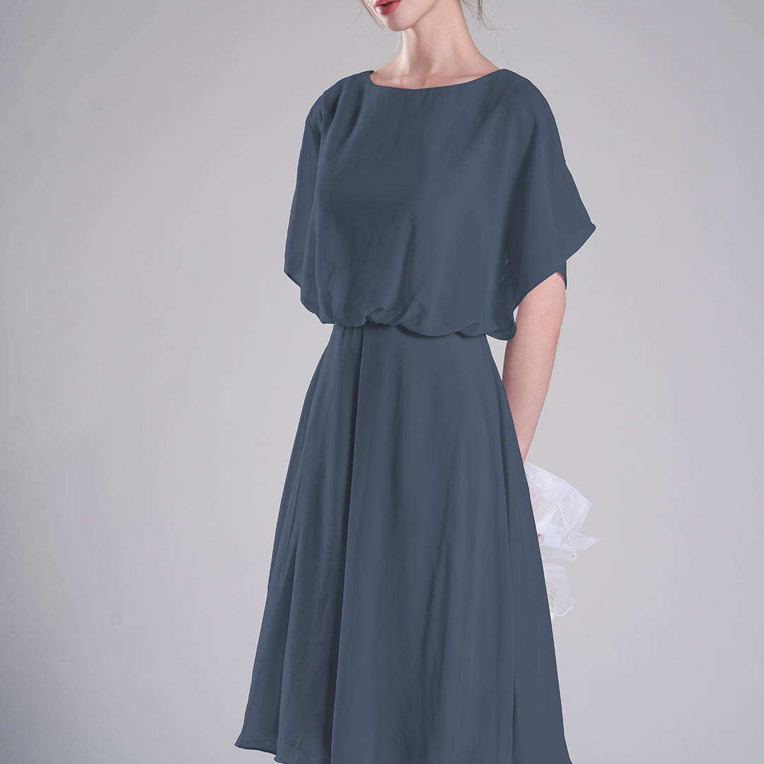 Round Neck Draped Sleeves Tie Detail Dresses