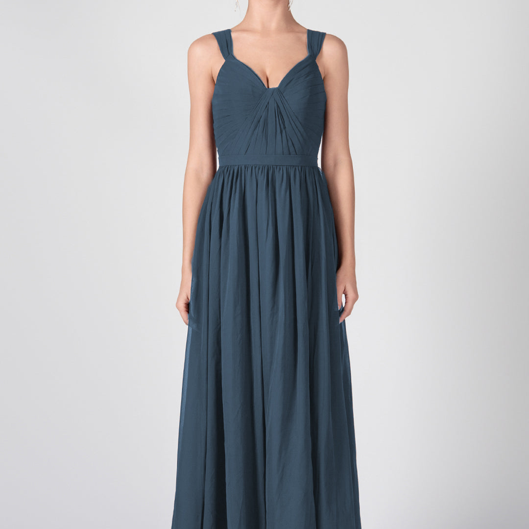 Ruched V-Neck Strappy Split Maxi Dresses
