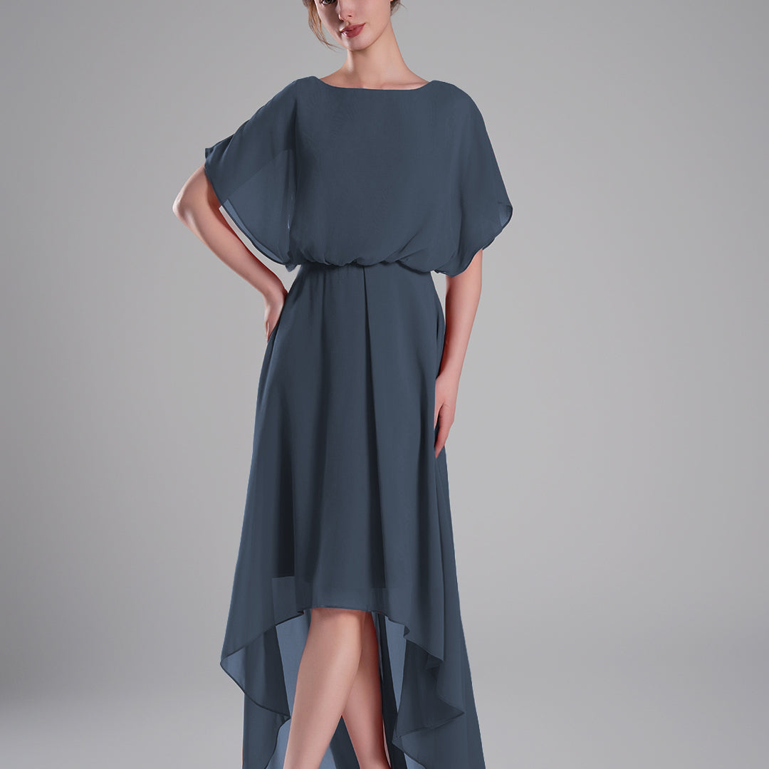Boat Neck Open Back Flowing A-Line Dresses