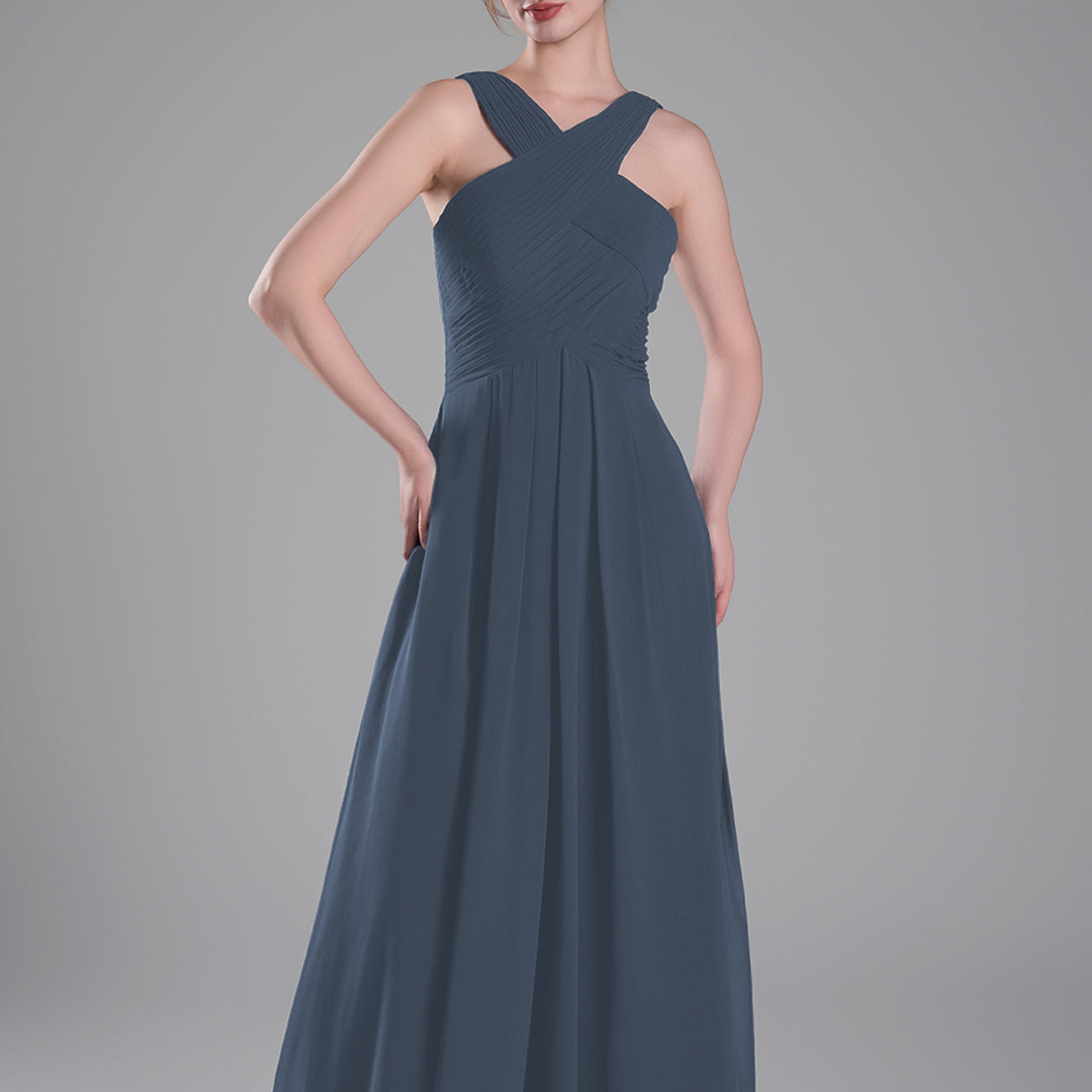 Crossed Straps Ruched Bodice A-Line Dresses