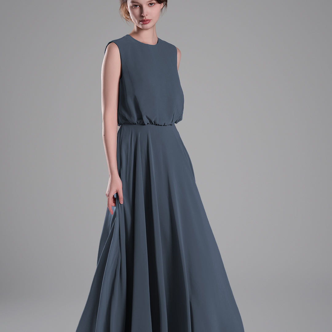 Sleeveless Round Neck Blackless A-Line Dresses