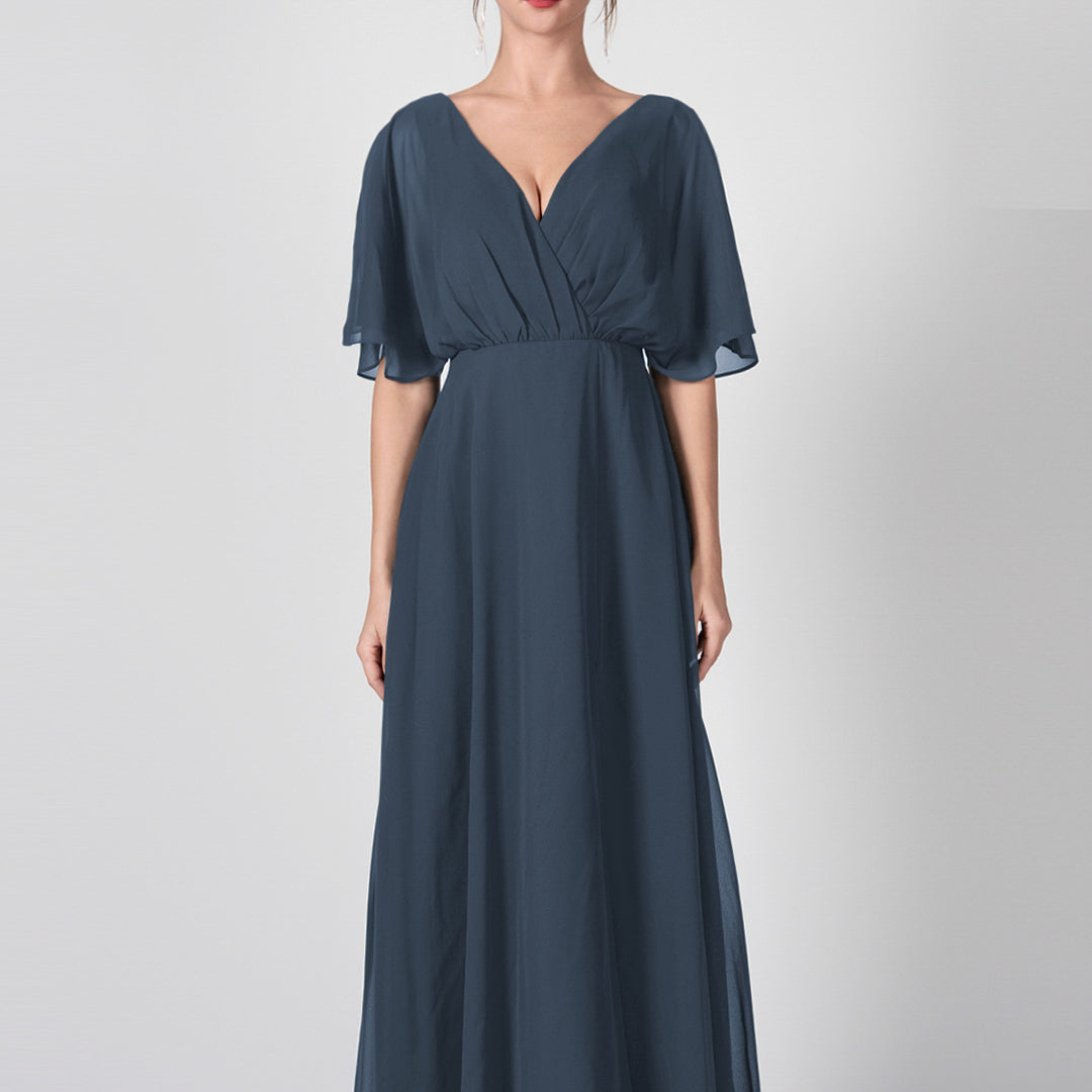 Open Back V-Neck Split Chiffon Maxi Dresses