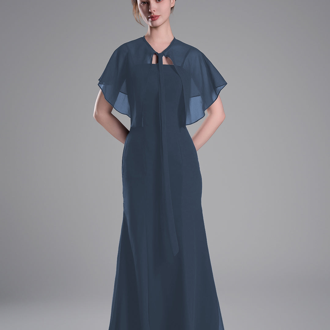 Detachable Chiffon Cape Floor-Length Mermaid Dresees