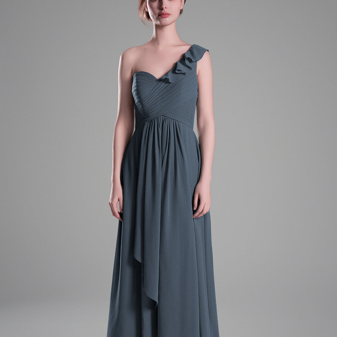 One-Shoulder Ruffle Pleated A-Line Dresses