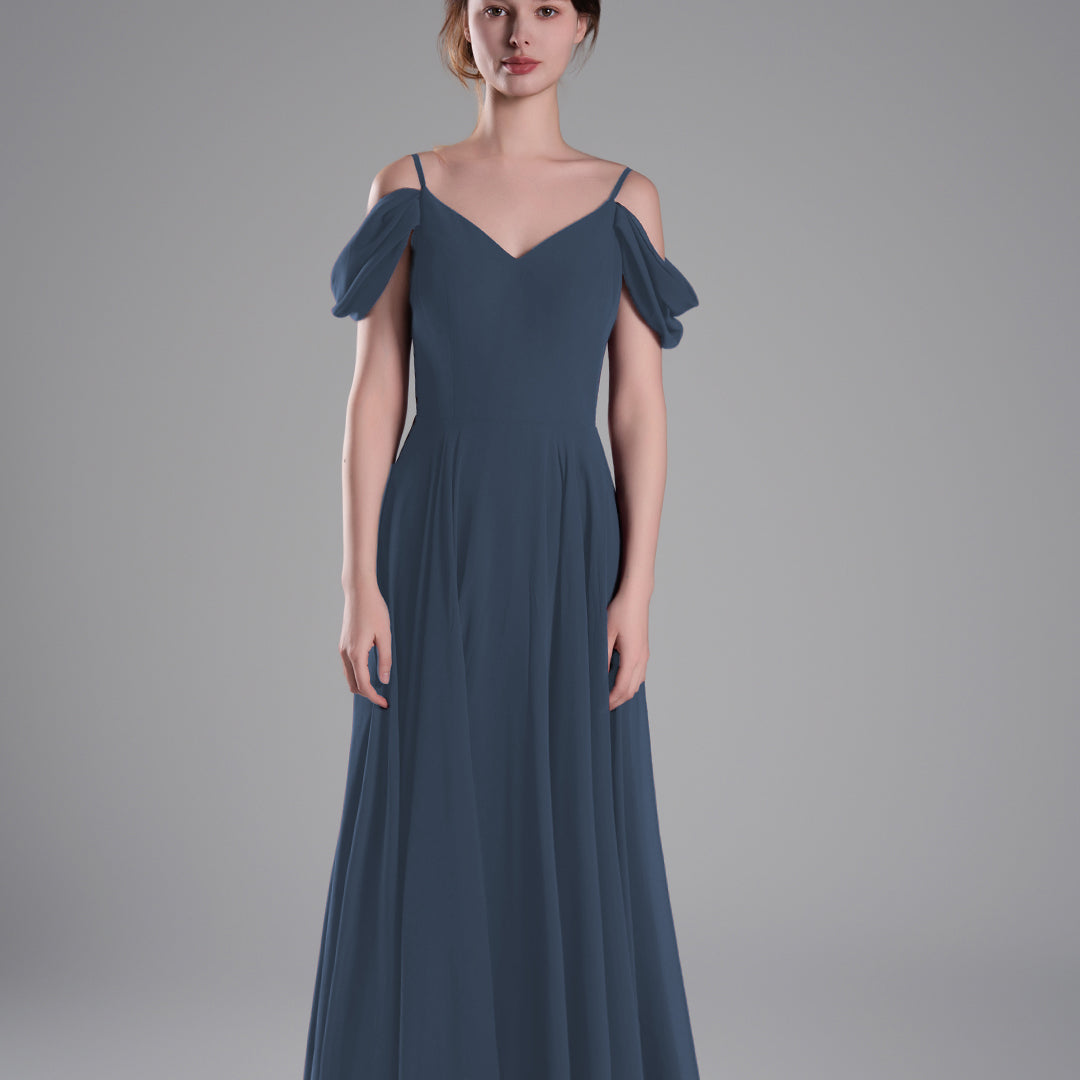 Off-Shoulder Draped Back A-Line Dresses