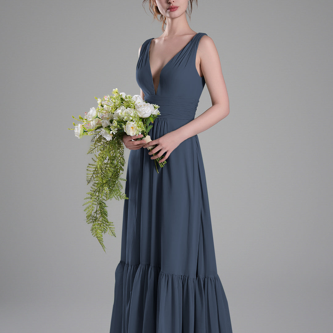 Sexy V-Neck Patchwork Chiffon Maxi Dress