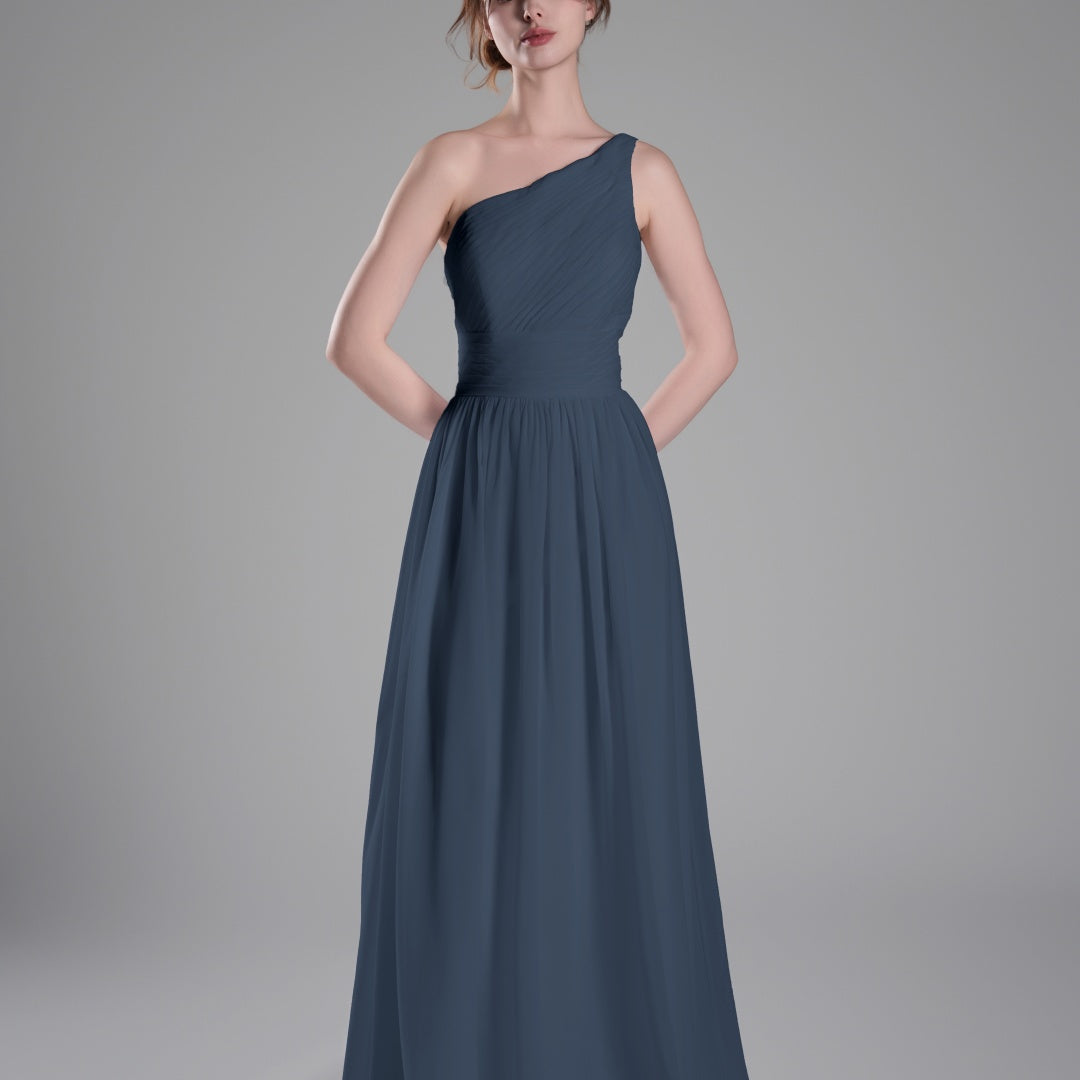 One-Shoulder Lace-Up Back Pleated A-Line Dresses