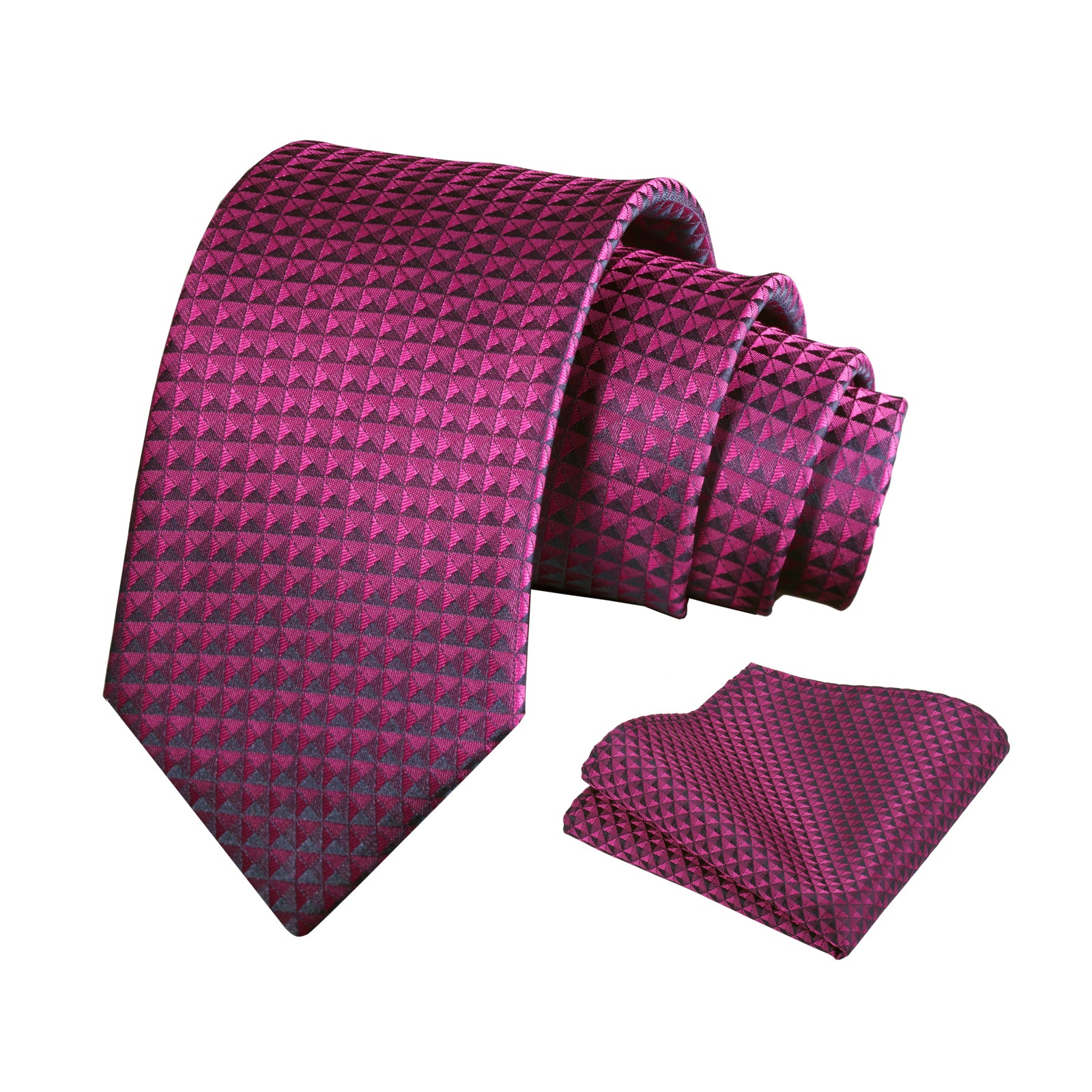Mens Solid Color Necktie and Pocket Square for Business Formal Classic Elegant Check Tie and Hanky Set-115