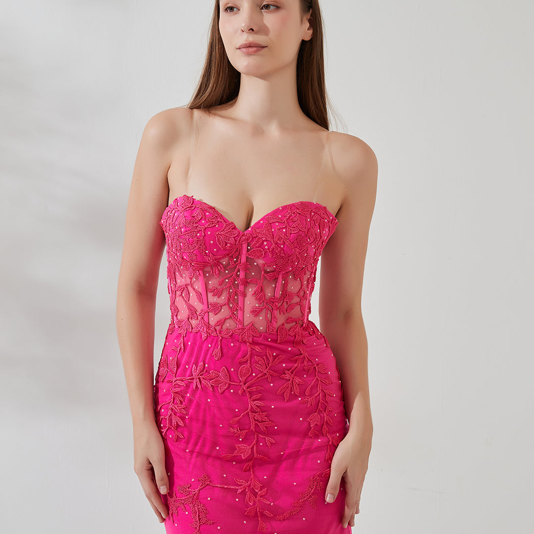 Sweetheart Neck Sleeveless Slightly Sheer Appliquéd Mini Dresses