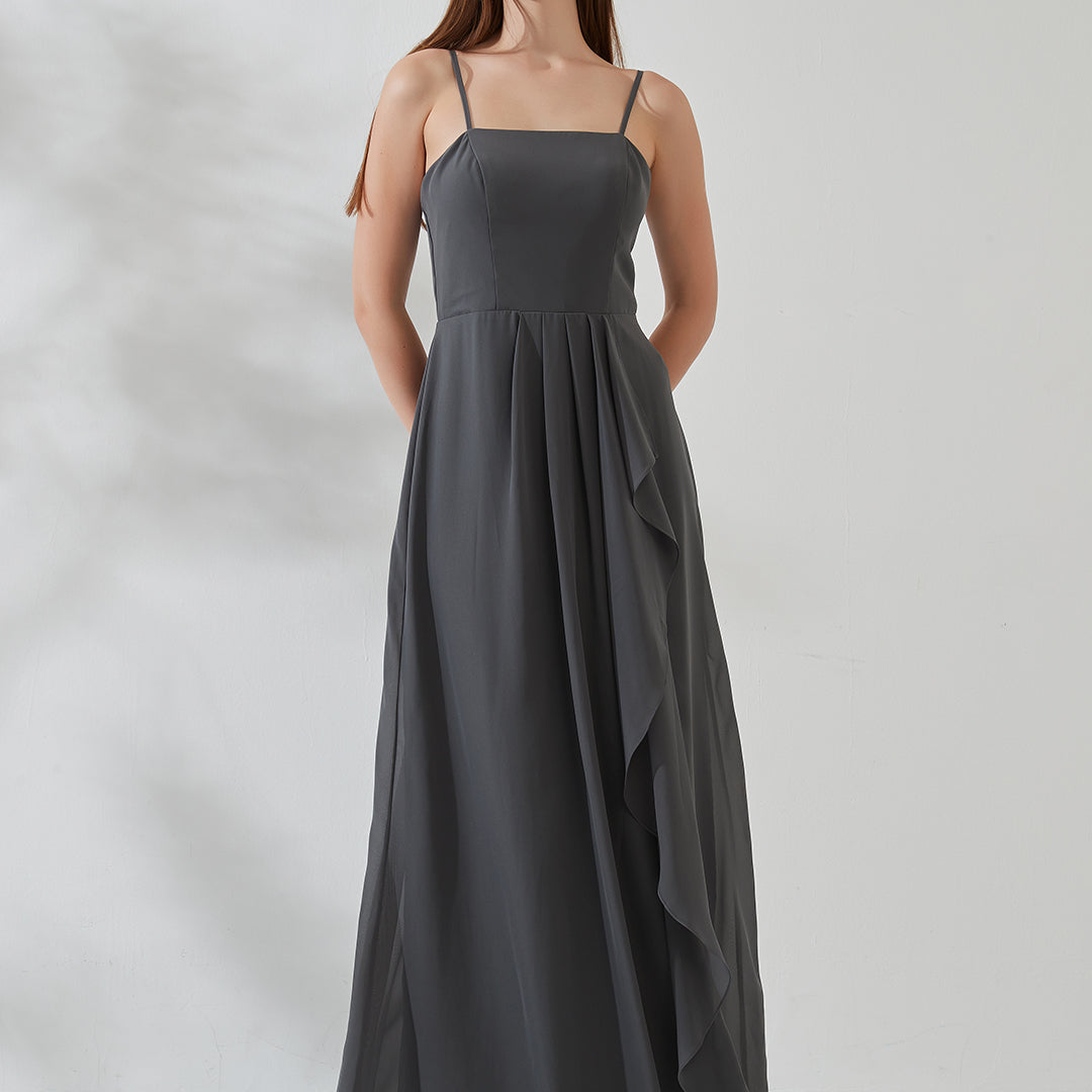 Spaghetti Straps Sleeveless Side Split Irregular Hem Evening Bridesmaid Dresses