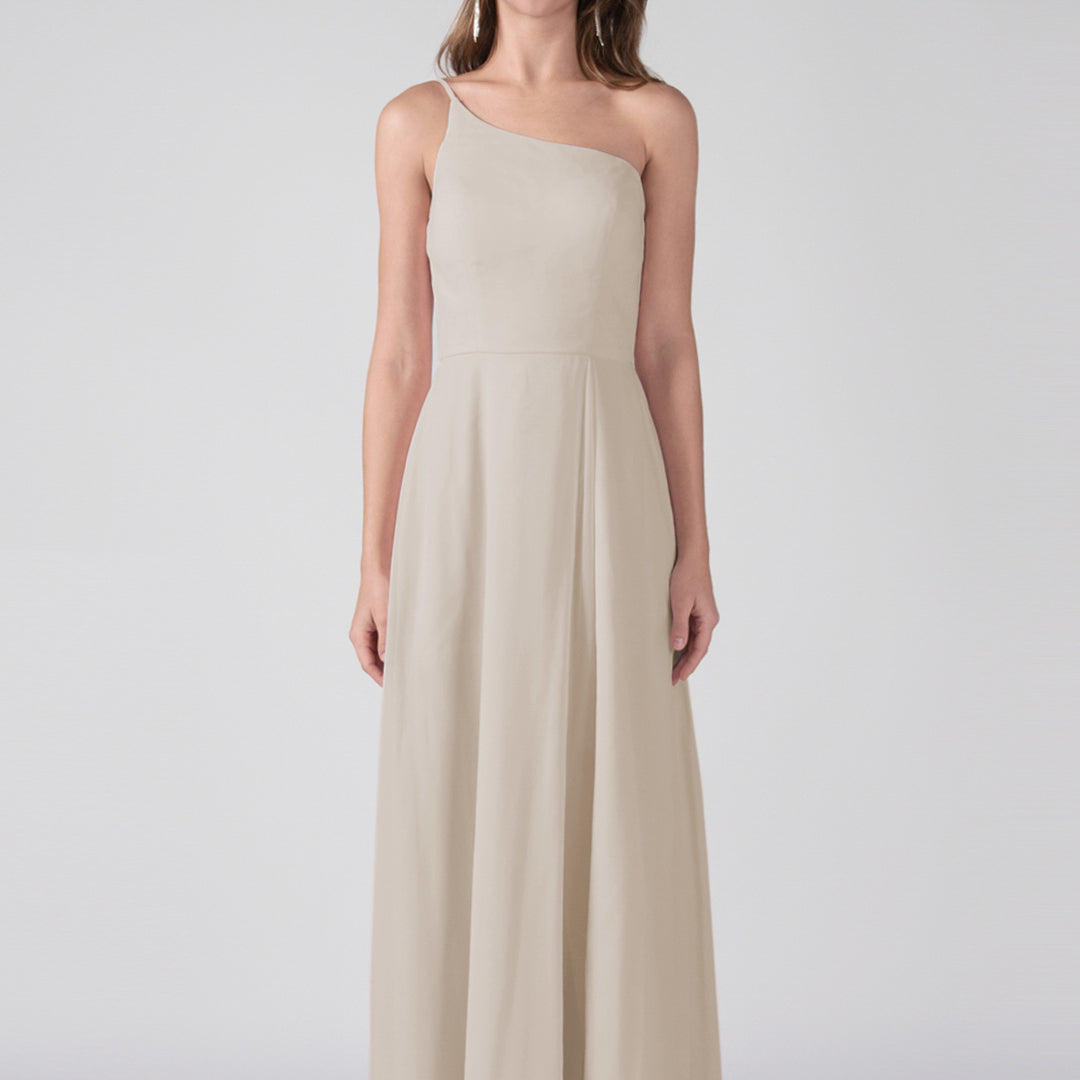 One Shoulder A-Line Side Split Floor-Length Dress