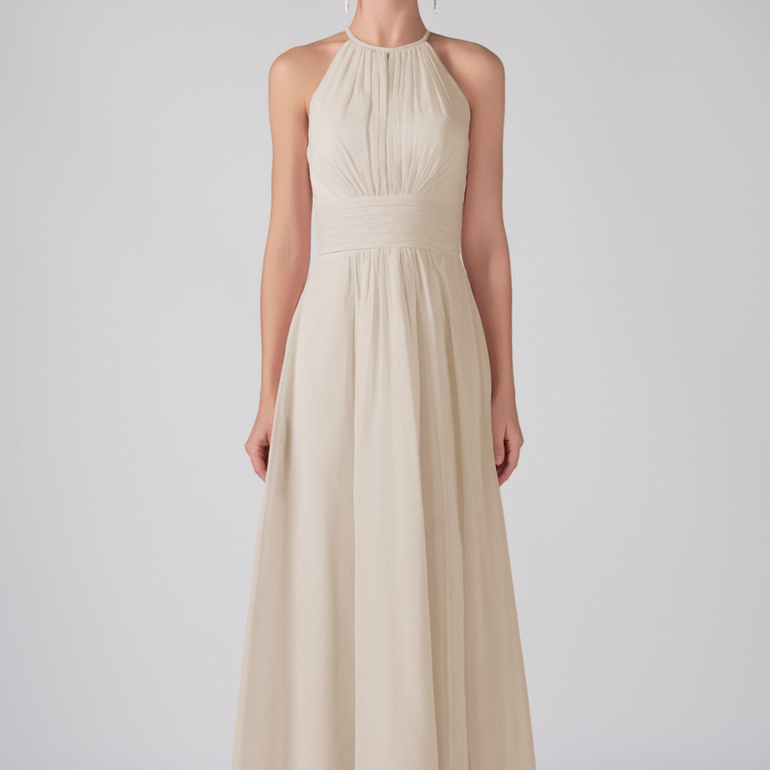 Robe longue chic à volants et bretelles licou