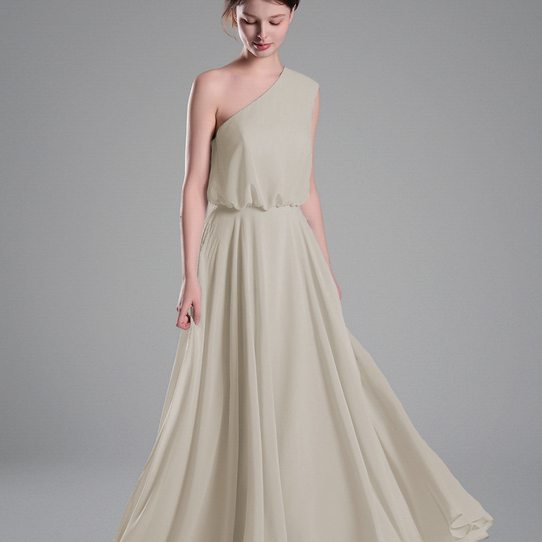 One-Shoulder Flowing Hem A-Line Dresses