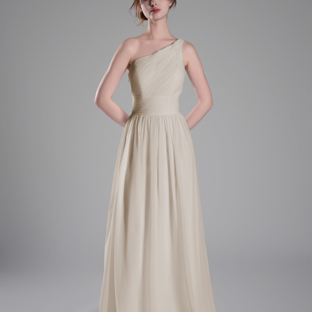 One-Shoulder Lace-Up Back Pleated A-Line Dresses