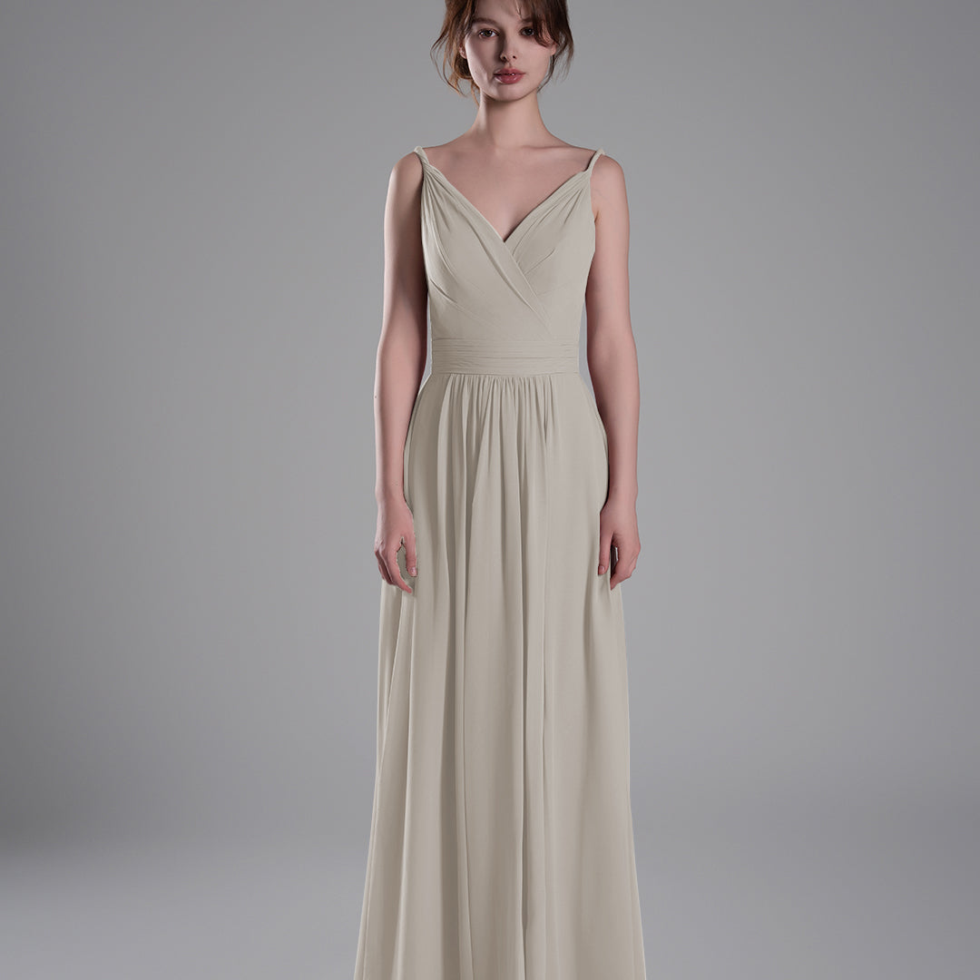 V-Neck Pleated Split A-Line Bridesmaid Dresses
